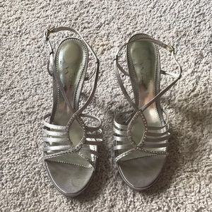 Silver high heeled sandals